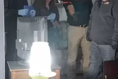 Bryan showing students damage areas after a fire